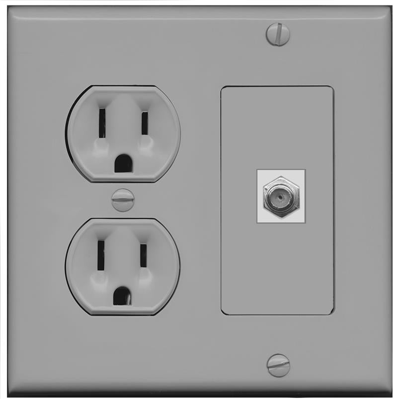 RiteAV COAX Wall Plate with Round Power Outlet [Gray]