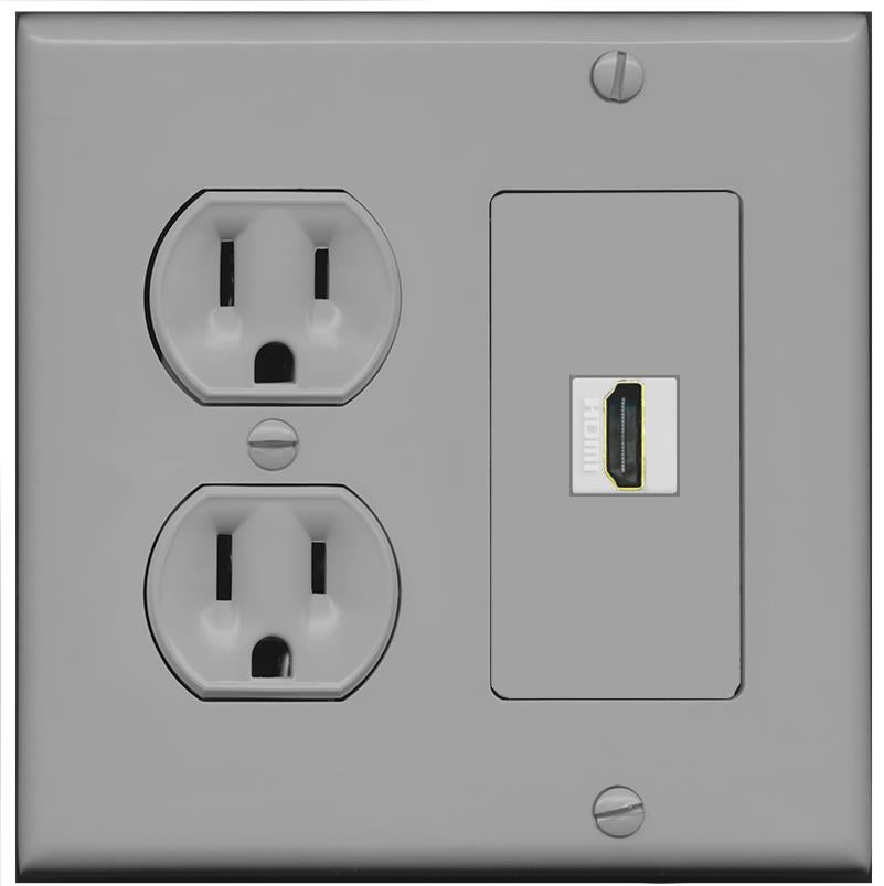 RiteAV HDMI Wall Plate with Round Power Outlet [Gray]