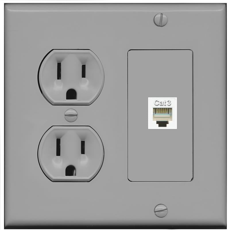 RiteAV PHONE Wall Plate with Round Power Outlet [Gray]