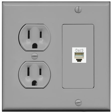 RiteAV PHONE Wall Plate with Round Power Outlet [Gray]