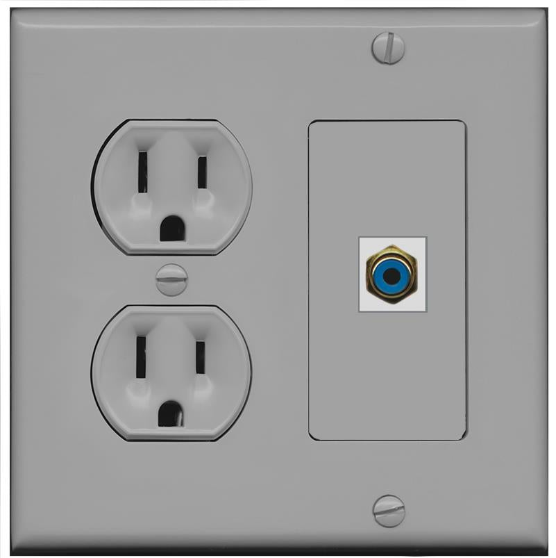 RiteAV RCA-BLUE Wall Plate with Round Power Outlet [Gray]