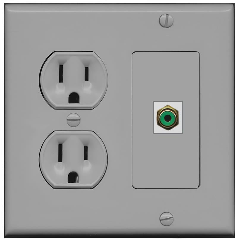 RiteAV RCA-GREEN Wall Plate with Round Power Outlet [Gray]