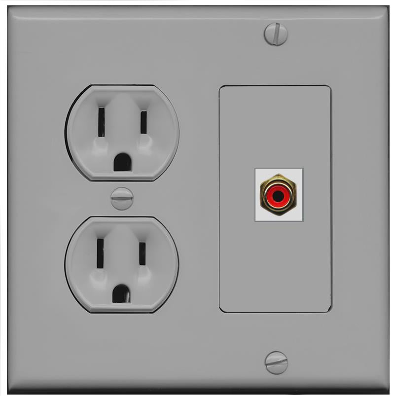 RiteAV RCA-RED Wall Plate with Round Power Outlet [Gray]