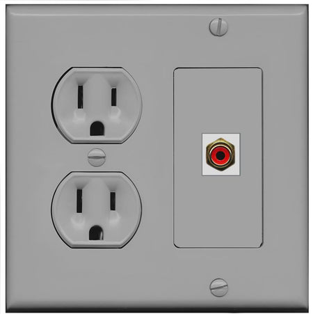 RiteAV RCA-RED Wall Plate with Round Power Outlet [Gray]