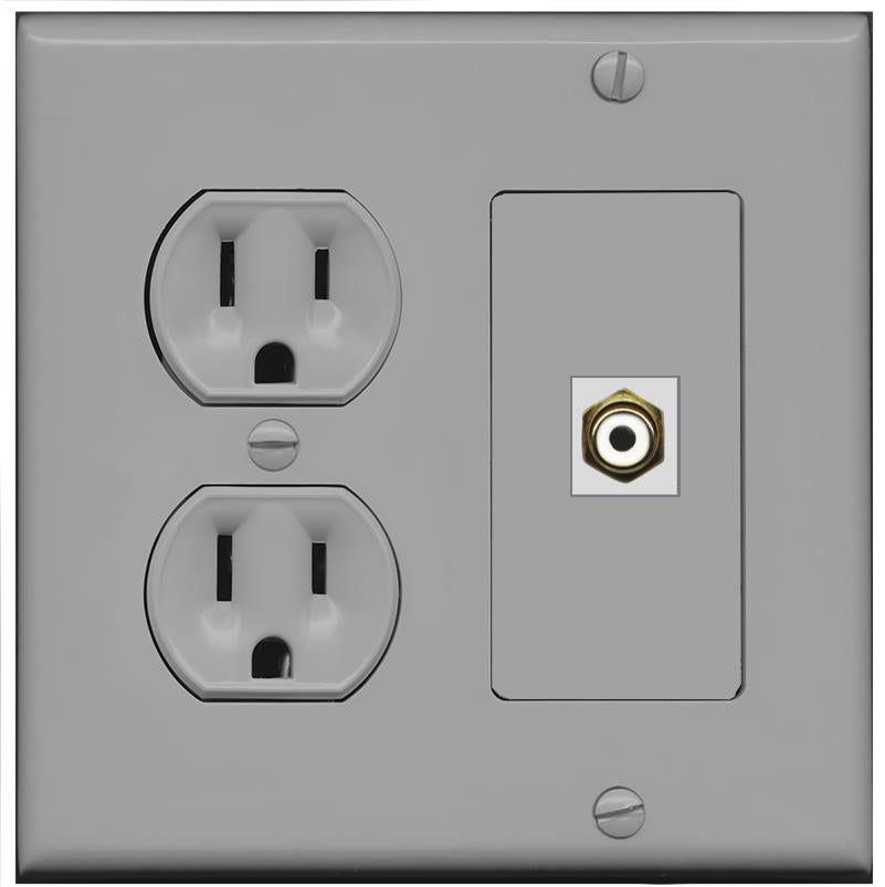 RiteAV RCA-WHITE Wall Plate with Round Power Outlet [Gray]