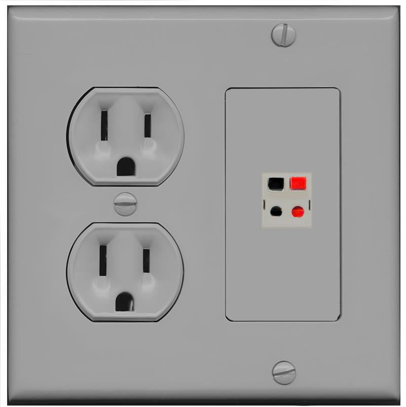 RiteAV SPEAKER Wall Plate with Round Power Outlet [Gray]