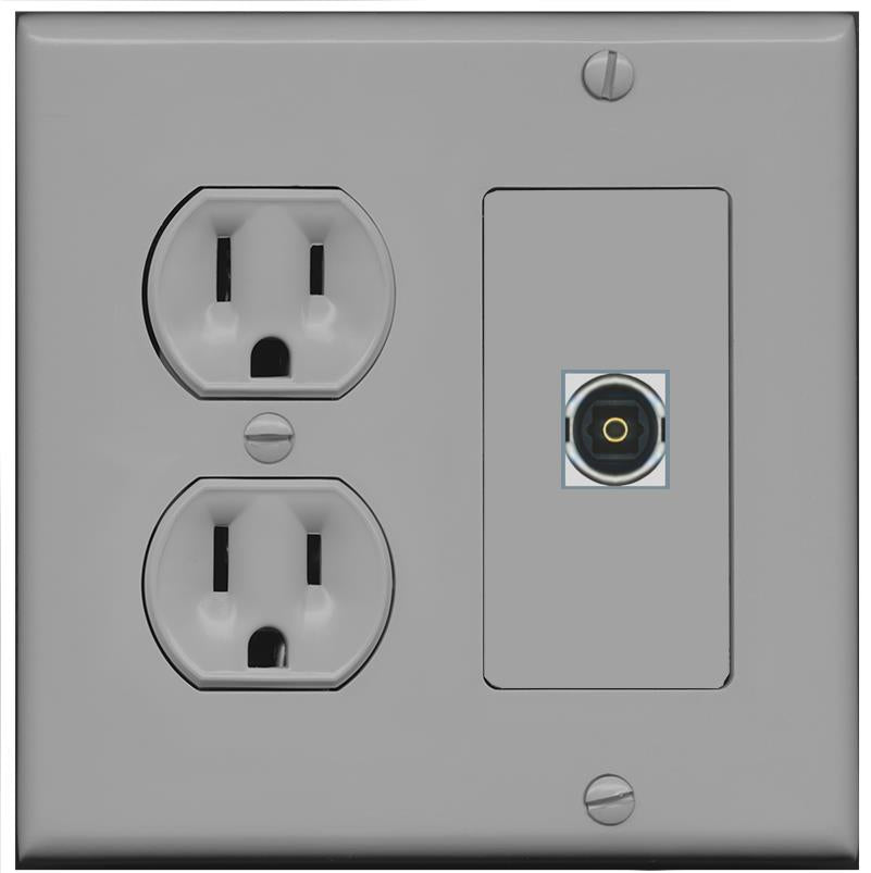 RiteAV TOSLINK Wall Plate with Round Power Outlet [Gray]