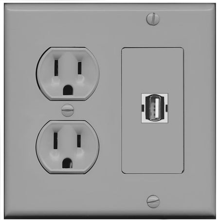 RiteAV USB2 Wall Plate with Round Power Outlet [Gray]