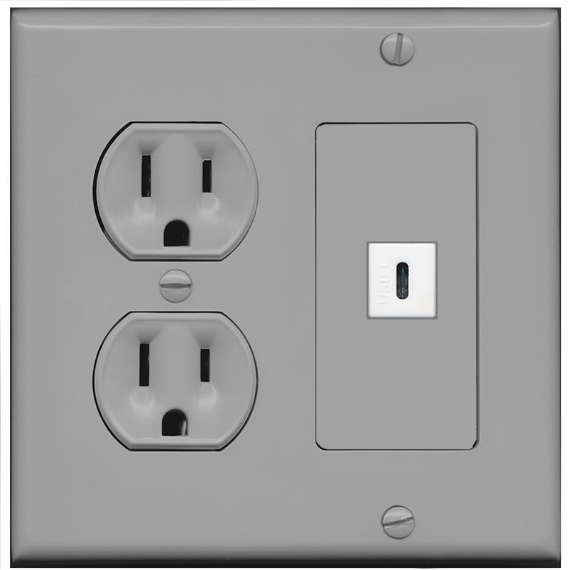 RiteAV USBC Wall Plate with Round Power Outlet [Gray]