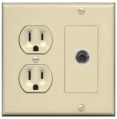 RiteAV 3.5mm Wall Plate with Round Power Outlet [Ivory]