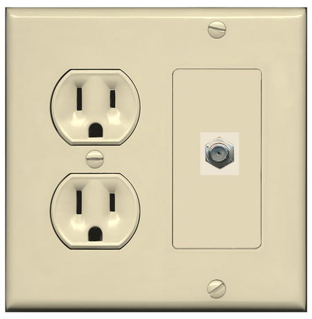 RiteAV COAX Wall Plate with Round Power Outlet [Ivory]