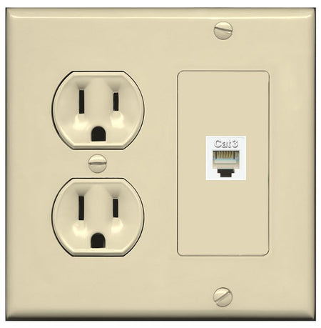 RiteAV PHONE Wall Plate with Round Power Outlet [Ivory]