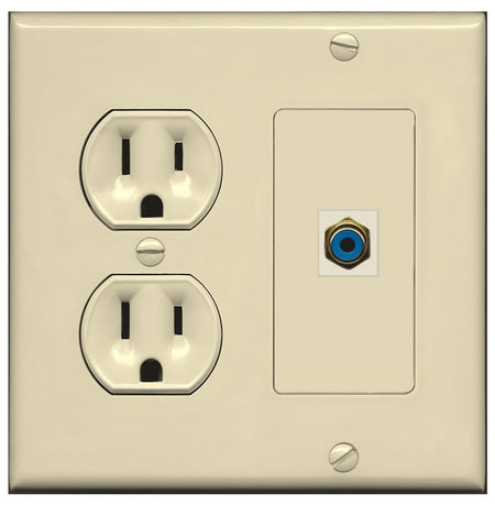 RiteAV RCA-BLUE Wall Plate with Round Power Outlet [Ivory]