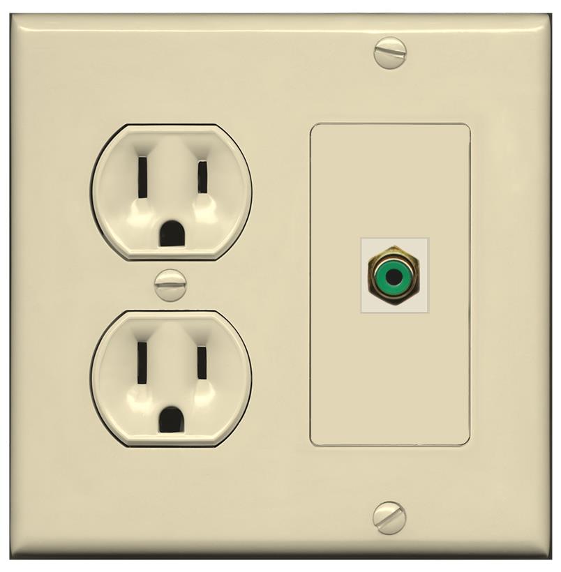 RiteAV RCA-GREEN Wall Plate with Round Power Outlet [Ivory]