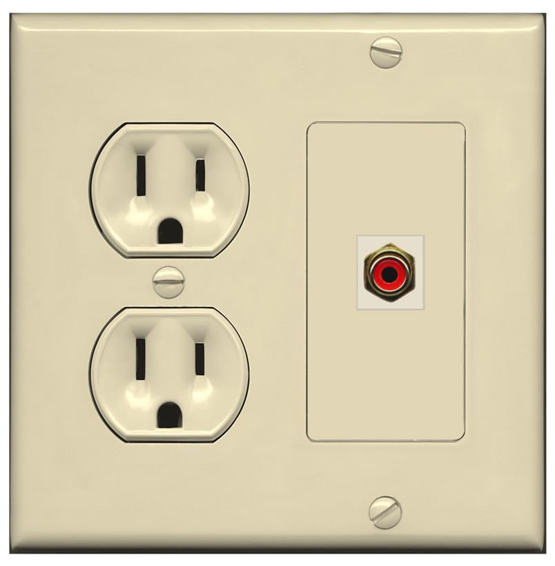 RiteAV RCA-RED Wall Plate with Round Power Outlet [Ivory]