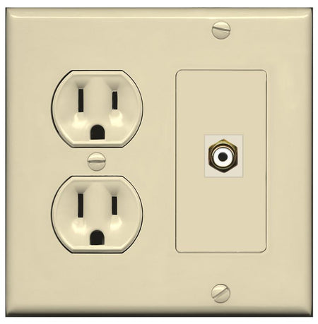 RiteAV RCA-WHITE Wall Plate with Round Power Outlet [Ivory]