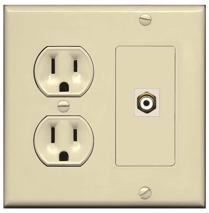 RiteAV RCA-WHITE Wall Plate with Round Power Outlet [Ivory]