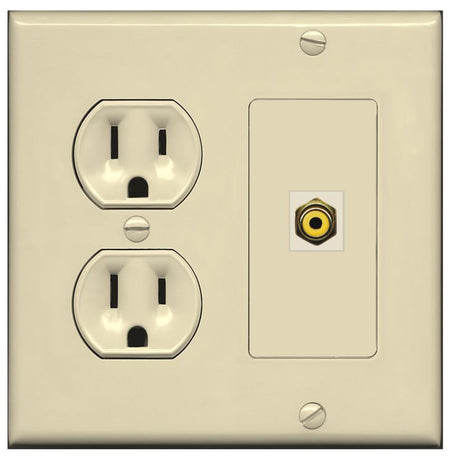 RiteAV RCA-YELLOW Wall Plate with Round Power Outlet [Ivory]