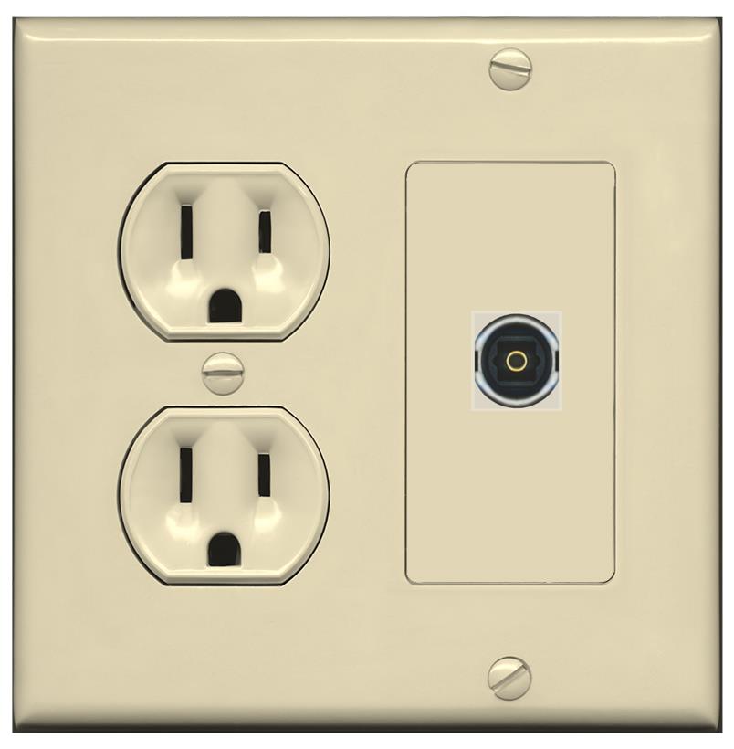 RiteAV TOSLINK Wall Plate with Round Power Outlet [Ivory]