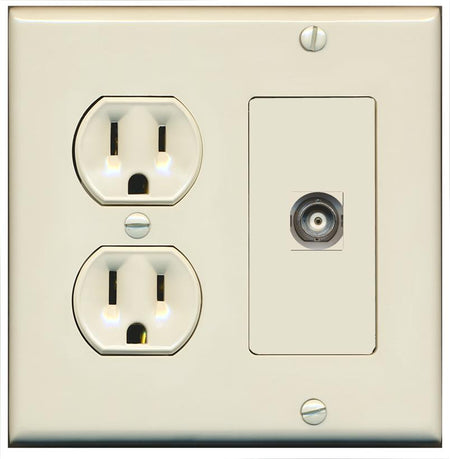 RiteAV BNC Wall Plate with Round Power Outlet [Light Almond]