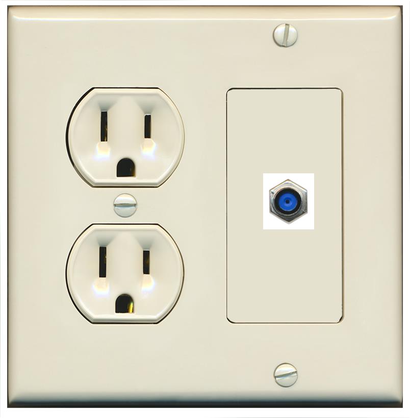 RiteAV F81 Wall Plate with Round Power Outlet [Light Almond]