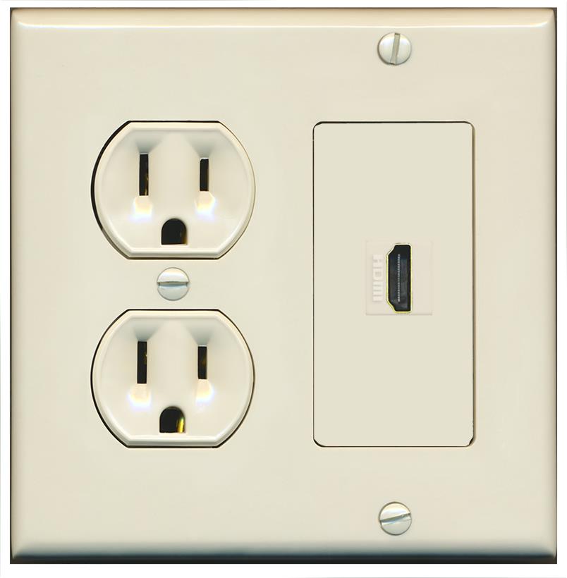 RiteAV HDMI Wall Plate with Round Power Outlet [Light Almond]