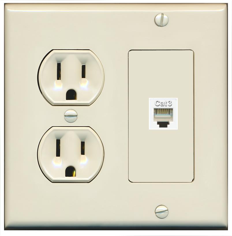 RiteAV PHONE Wall Plate with Round Power Outlet [Light Almond]