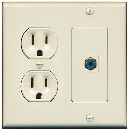 RiteAV RCA-BLUE Wall Plate with Round Power Outlet [Light Almond]