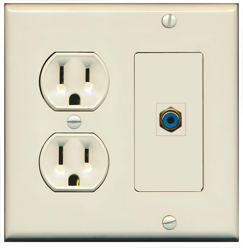 RiteAV RCA-BLUE Wall Plate with Round Power Outlet [Light Almond]