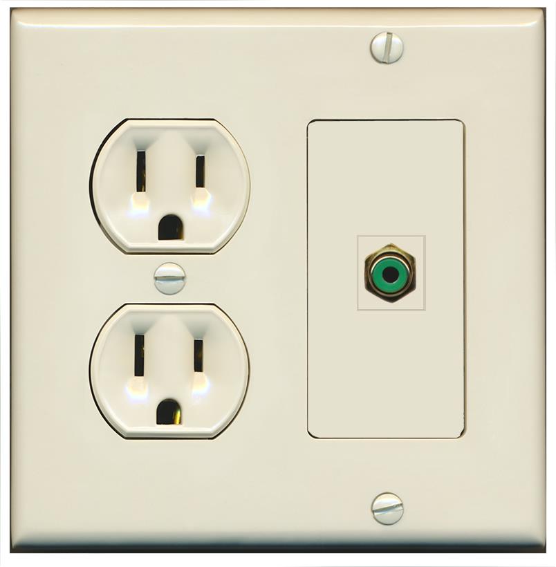 RiteAV RCA-GREEN Wall Plate with Round Power Outlet [Light Almond]