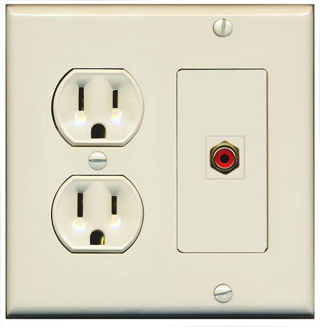 RiteAV RCA-RED Wall Plate with Round Power Outlet [Light Almond]