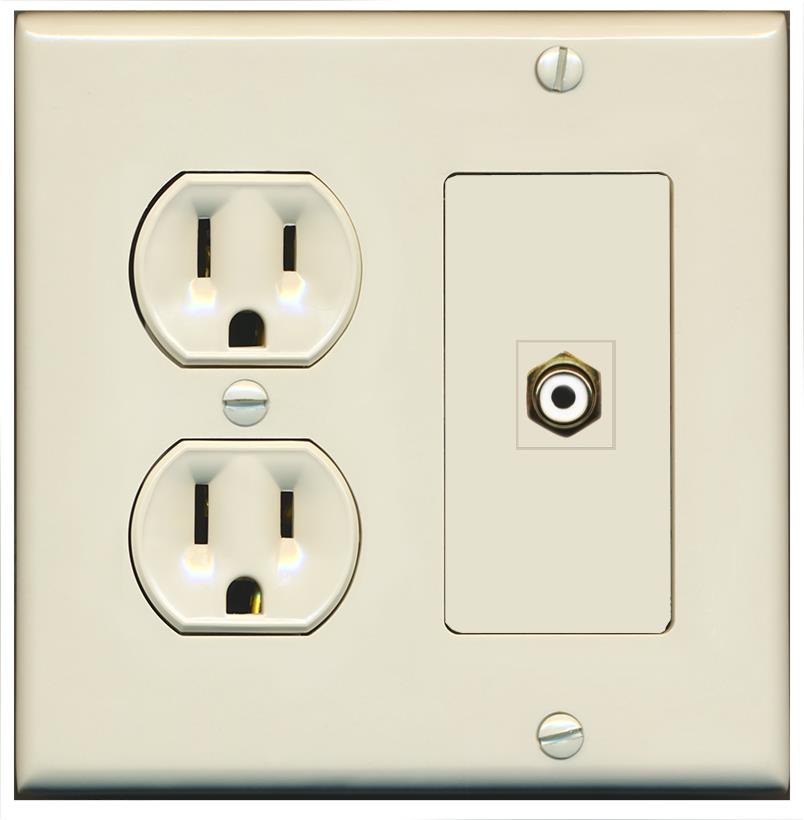 RiteAV RCA-WHITE Wall Plate with Round Power Outlet [Light Almond]