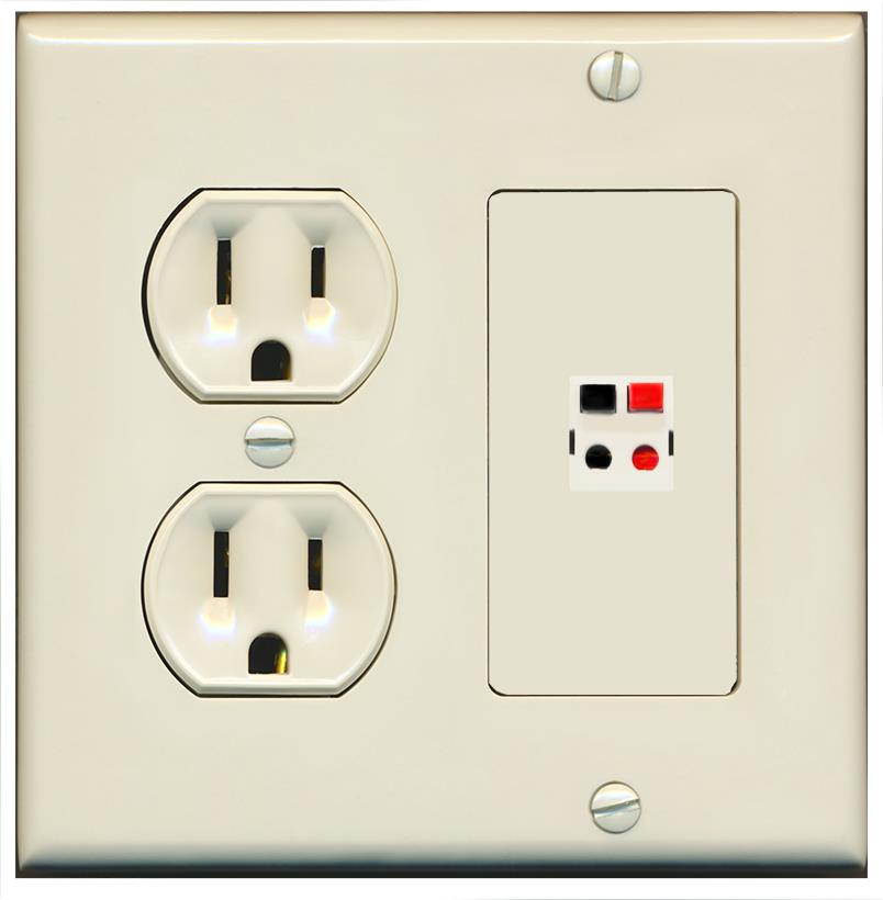 RiteAV SPEAKER Wall Plate with Round Power Outlet [Light Almond]