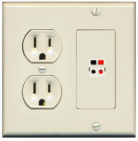 RiteAV SPEAKER Wall Plate with Round Power Outlet [Light Almond]