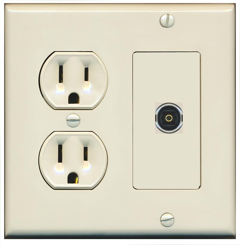 RiteAV TOSLINK Wall Plate with Round Power Outlet [Light Almond]