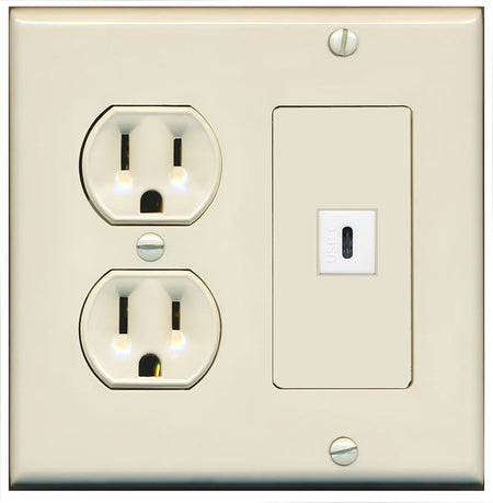 RiteAV USBC Wall Plate with Round Power Outlet [Light Almond]