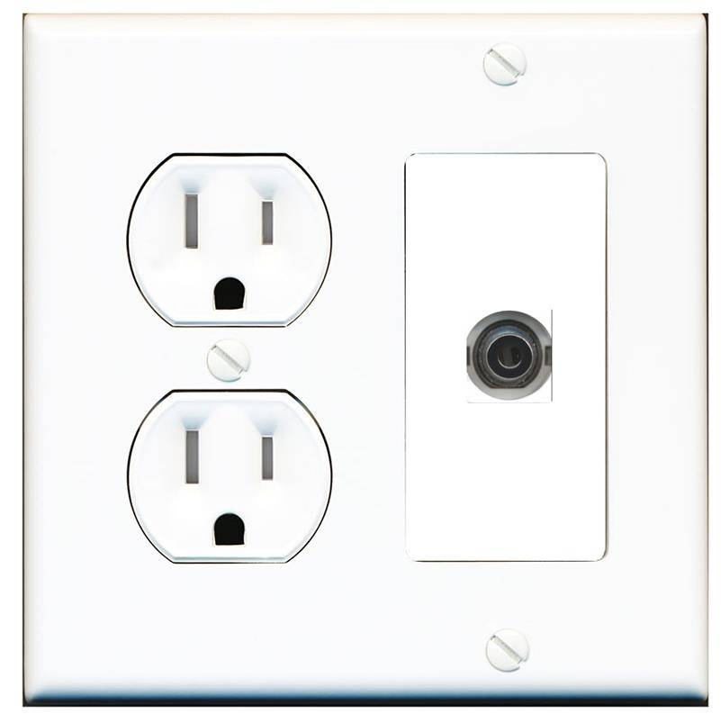 RiteAV 3-5MM Wall Plate with Round Tamper Resistant Power Outlet [White]