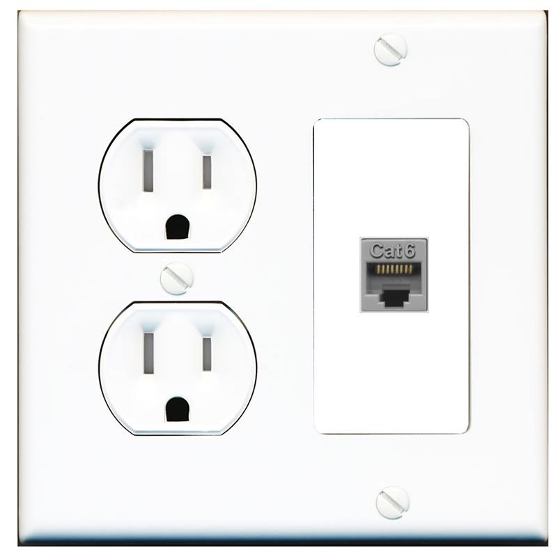 RiteAV CAT6-GRAY Wall Plate with Round Tamper Resistant Power Outlet [White]