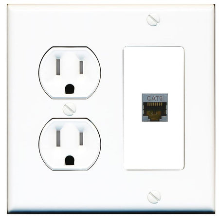 RiteAV CAT6-SHIELDED Wall Plate with Round Tamper Resistant Power Outlet [White]