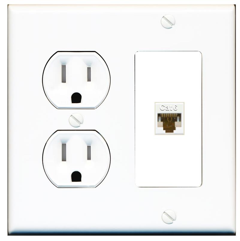 RiteAV CAT6-WHITE Wall Plate with Round Tamper Resistant Power Outlet [White]