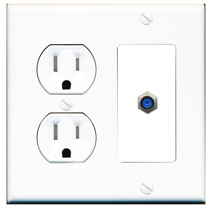 RiteAV F81 Wall Plate with Round Tamper Resistant Power Outlet [White]