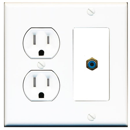 RiteAV RCA-BLUE Wall Plate with Round Tamper Resistant Power Outlet [White]