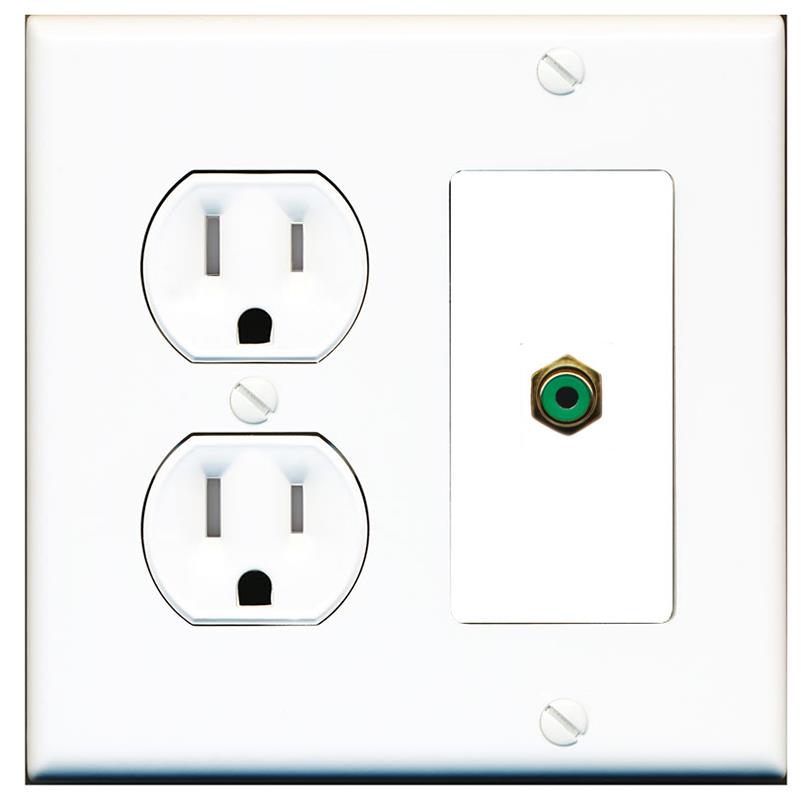 RiteAV RCA-GREEN Wall Plate with Round Tamper Resistant Power Outlet [White]