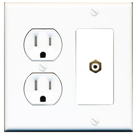 RiteAV RCA-WHITE Wall Plate with Round Tamper Resistant Power Outlet [White]