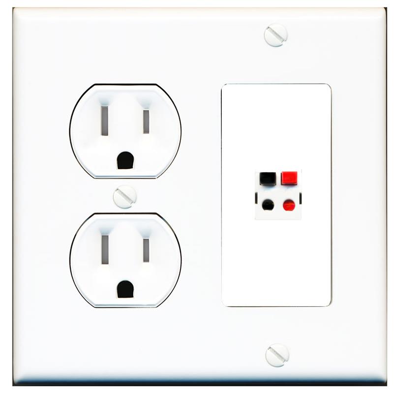 RiteAV SPEAKER Wall Plate with Round Tamper Resistant Power Outlet [White]