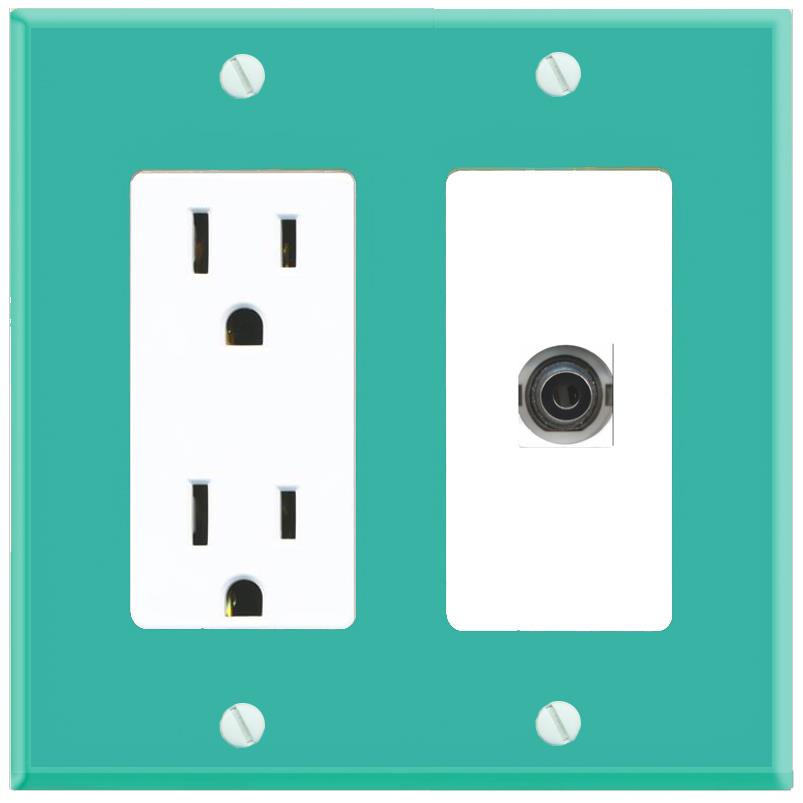 RiteAV 3-5MM Wall Plate with Power Outlet [Turquoise-White]