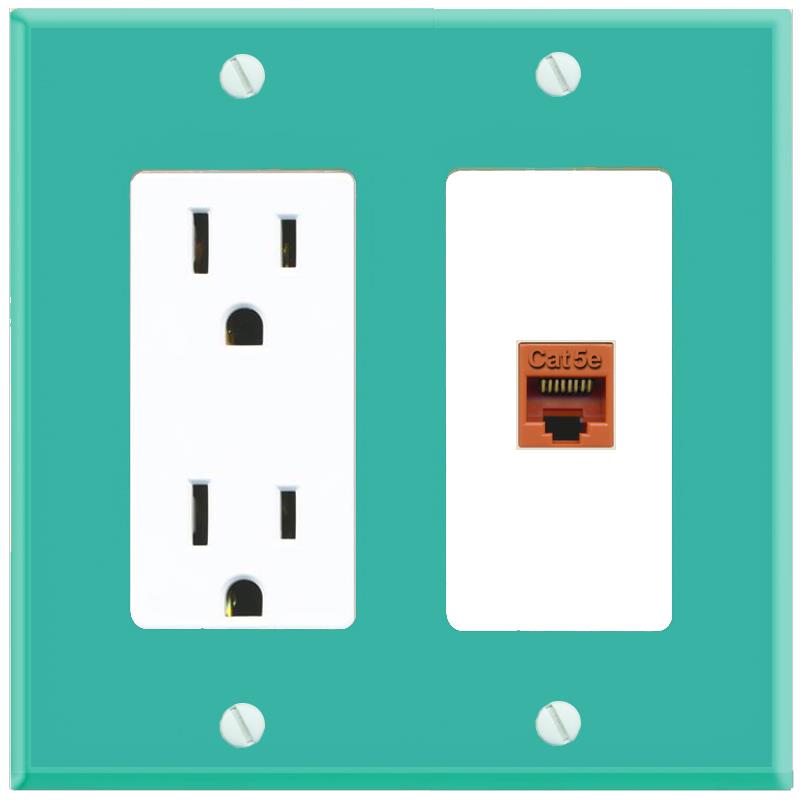 RiteAV CAT5E-ORANGE Wall Plate with Power Outlet [Turquoise-White]