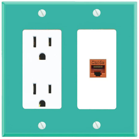 RiteAV CAT5E-ORANGE Wall Plate with Power Outlet [Turquoise-White]