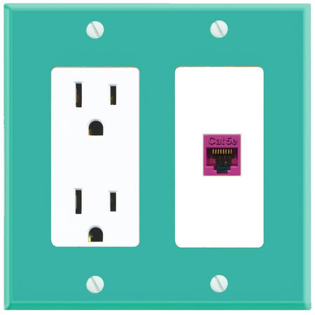 RiteAV CAT5E-PINK Wall Plate with Power Outlet [Turquoise-White]