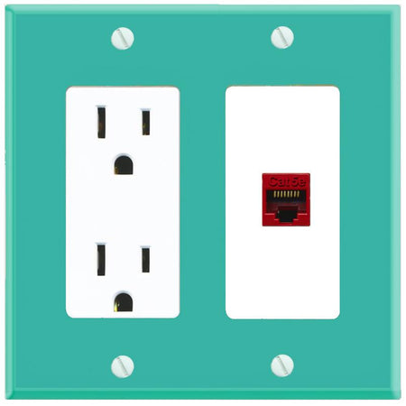 RiteAV CAT5E-RED Wall Plate with Power Outlet [Turquoise-White]